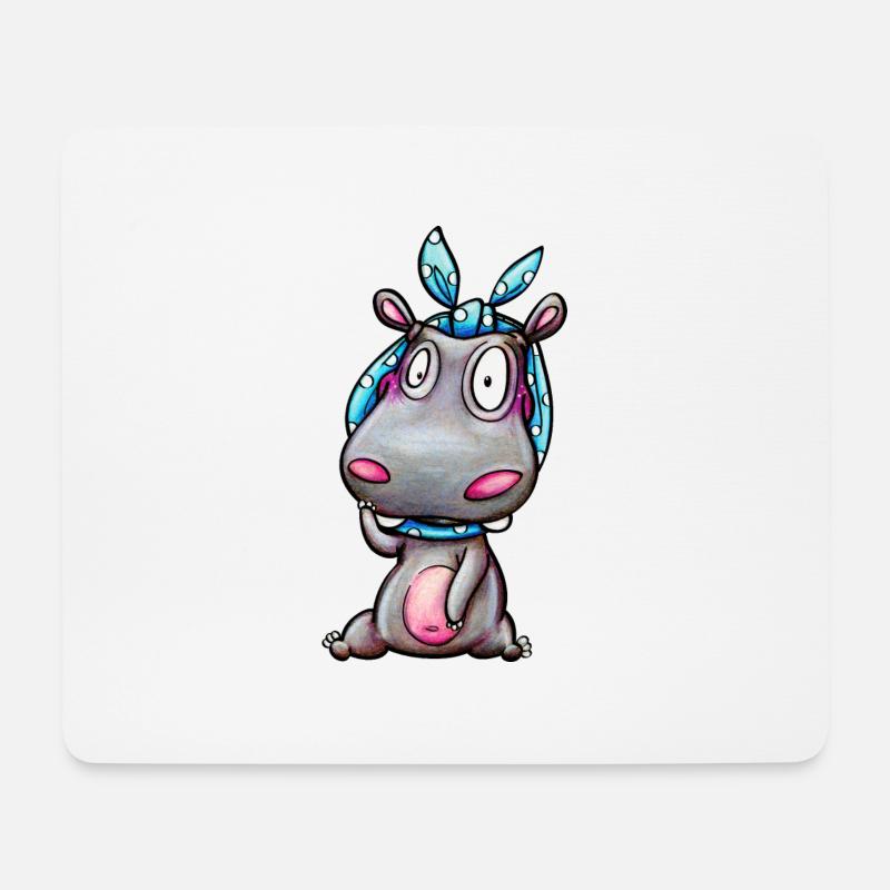 hippo with kerchief - Mousepad (Querformat) - Weiß