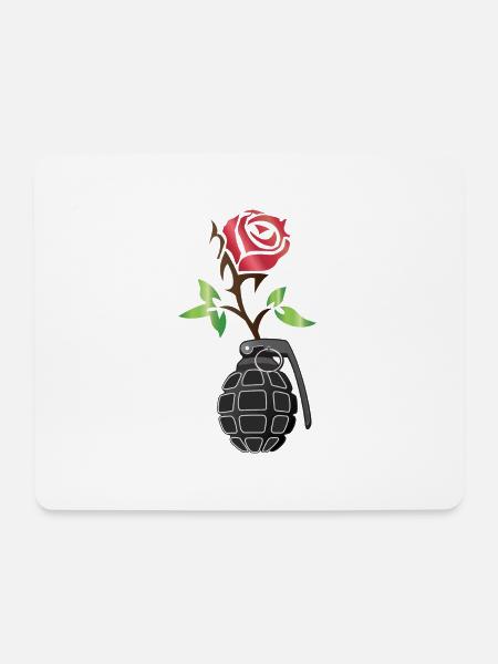 Handgranate mit Blume - Rose - Mousepad (Querformat) - Weiß
