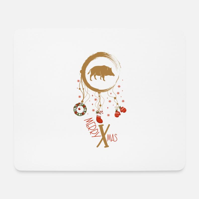 Wildschwein Weihnachten Weihnachtstraumfänger - Mousepad (Querformat) - Weiß