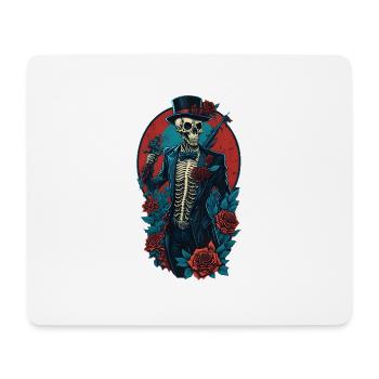 Squelette avec costume et chapeau et roses Cool Comic - Tapis de souris (format paysage) - blanc - Devant