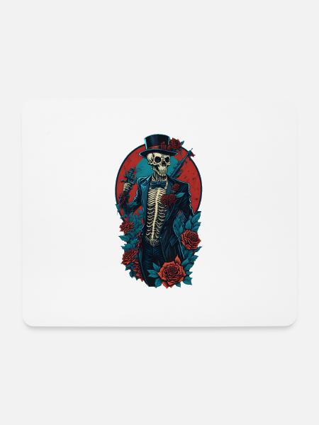 Skelett mit Anzug und Hut und Rosen Cool Comic - Mousepad (Querformat) - Weiß
