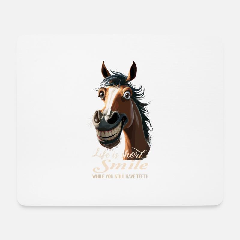 Pferd Lacht und Zeigt Zähne - Mousepad (Querformat) - Weiß