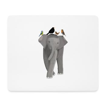 Elefant Amsel Rotkehlchen Blaumeise Zaunkönig - Mousepad (Querformat) - Weiß - Vorne