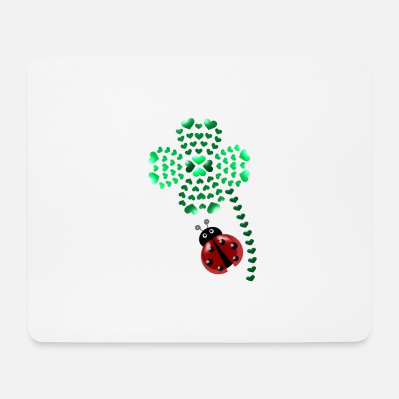 Lucky clover with ladybug; lucky clover; ladybug - Mouse Pad (horizontal) - white