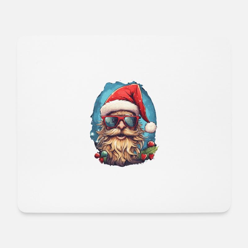 Comic-Kopf des Weihnachtsmanns mit Brille - Mousepad (Querformat) - Weiß
