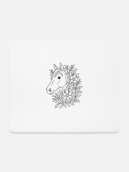 Pferdekopf mit Blumen zum ausmalen - Mousepad (Querformat) - Weiß