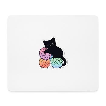 Katze mit Sensen auf Garnball - Mousepad (Querformat) - Weiß - Vorne