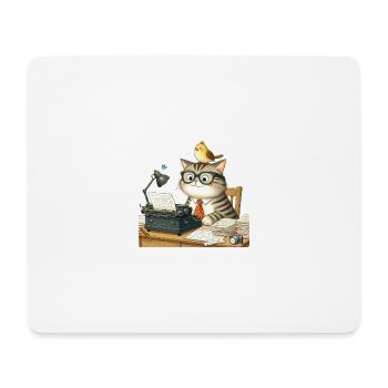 Katze, Vogel, Schreibmaschine - Mousepad (Querformat) - Weiß - Vorne
