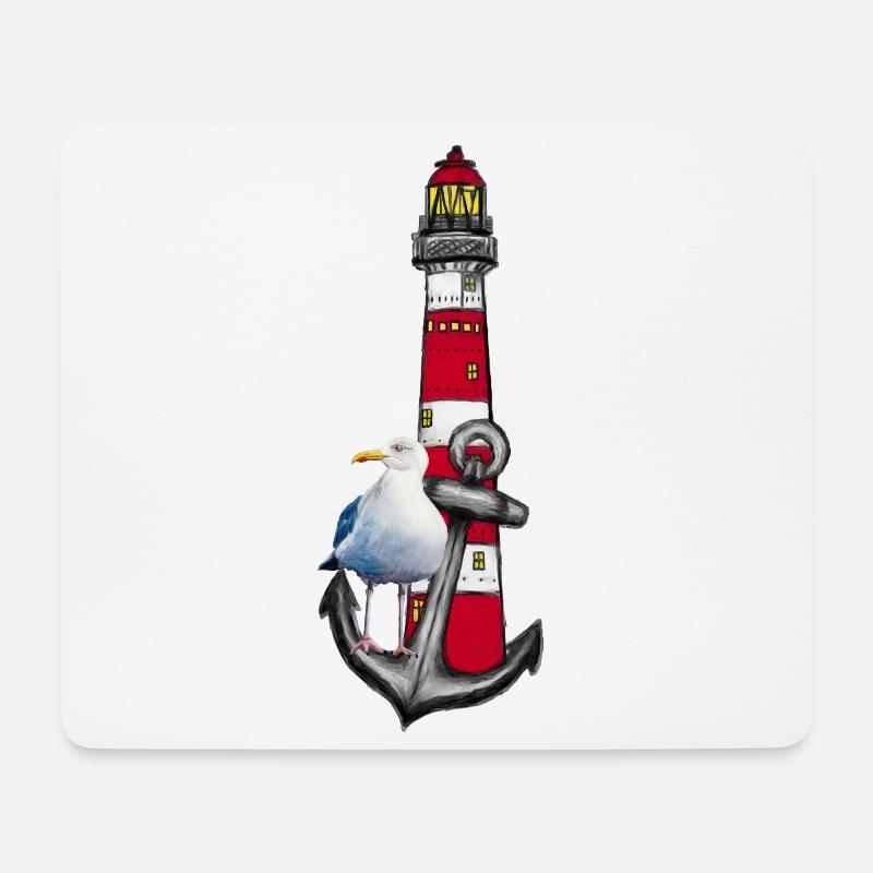 Leuchtturm Strandvogel Grafik Anker - Mousepad (Querformat) - Weiß