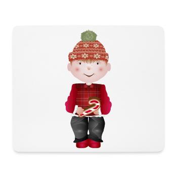 kleiner Junge mit Pudelmütze und Zuckerstange - Mousepad (Querformat) - Weiß - Vorne