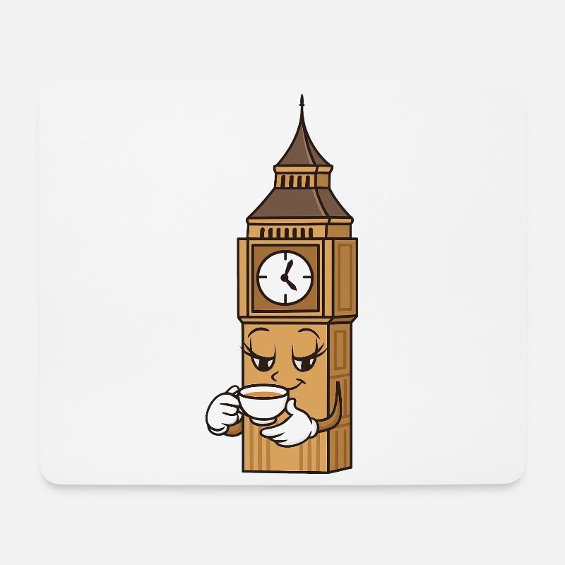 Kaffeeuhr BigBen Cartoon - Mousepad (Querformat) - Weiß