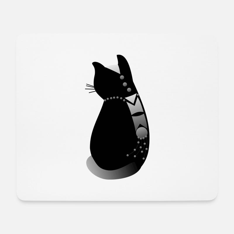 Zarte und dekorierte schwarze Katze - Mousepad (Querformat) - Weiß