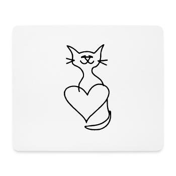 Cats Love Heart Line Art Idée cadeau - Tapis de souris (format paysage) - blanc - Devant