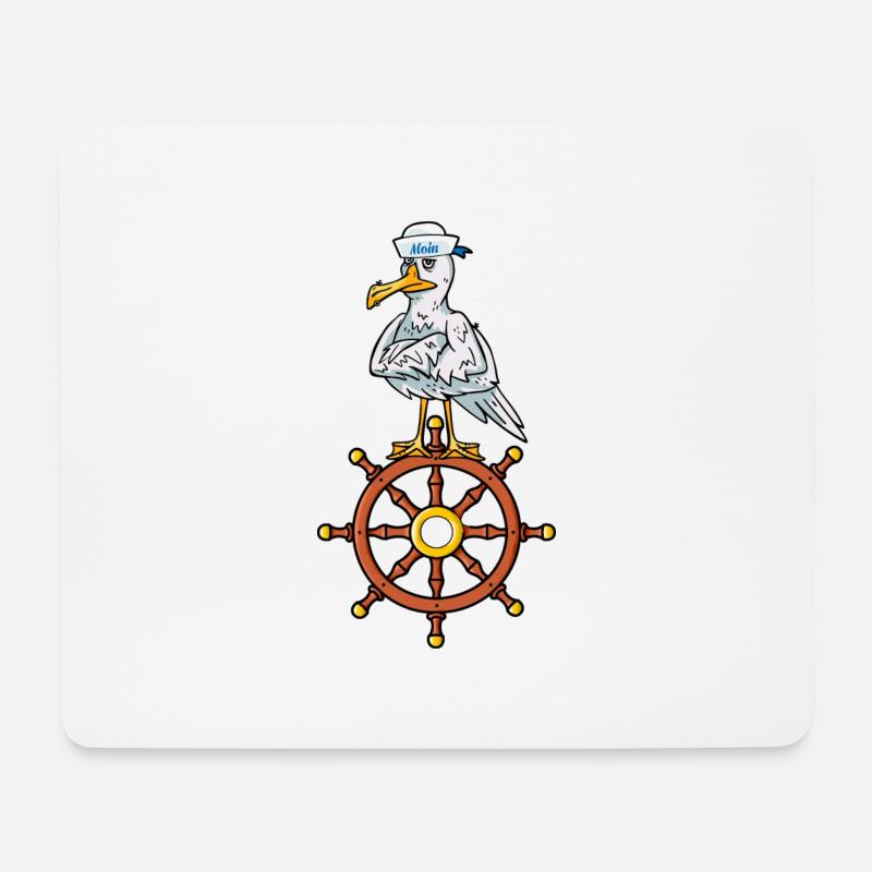 Möwe Steuerrad Seemann Schifffahrt Kapitän Moin - Mousepad (Querformat) - Weiß