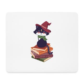 black cat on Halloween book pile - Mouse Pad (horizontal) - white - Front