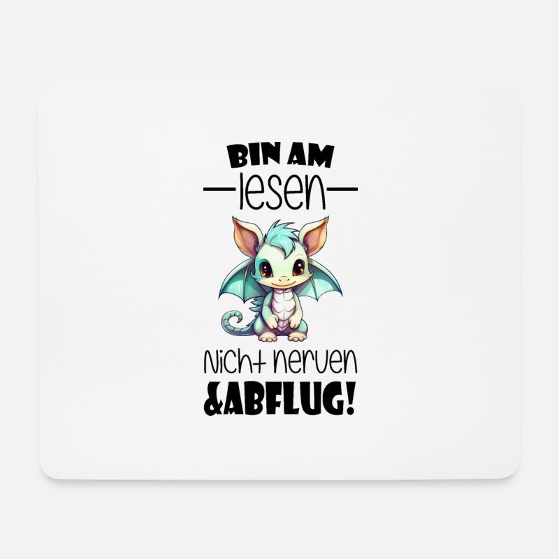 Lesen Schulkind Drache - Mousepad (Querformat) - Weiß