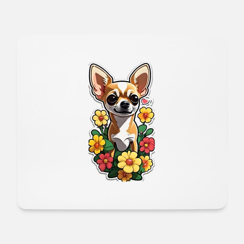 Chihuahua mit Blumen - Mousepad (Querformat) - Weiß