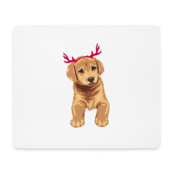 Cute Retriever puppy dog with Christmas deer horns - Mouse Pad (horizontal) - white - Front