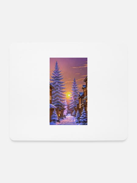 Wintersonnenuntergang in einem traditionellen - Mousepad (Querformat) - Weiß