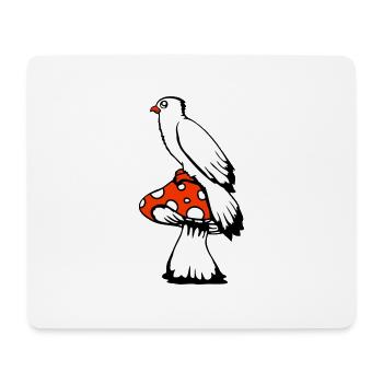 Bird sitting cute big mushroom dots toadstool - Mouse Pad (horizontal) - white - Front