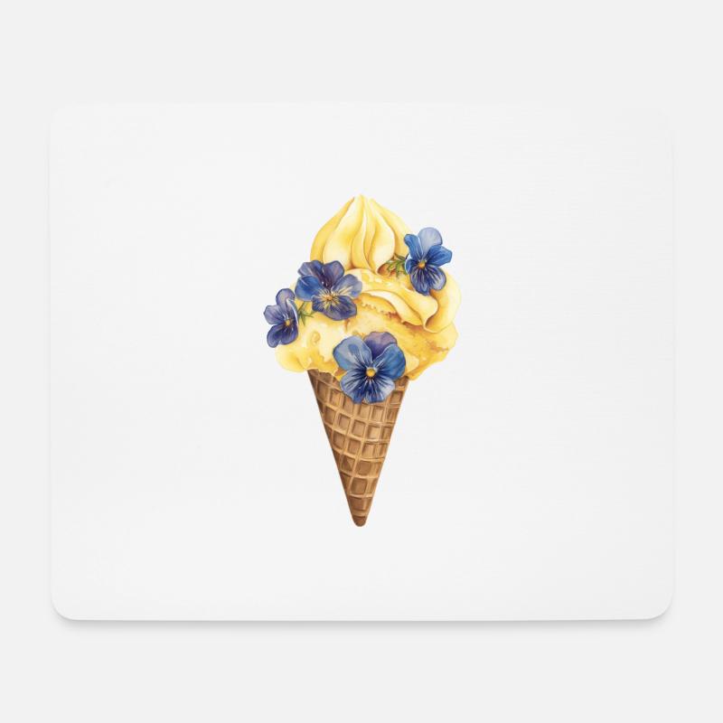 Vanilleeis mit blauen Blumen - Mousepad (Querformat) - Weiß
