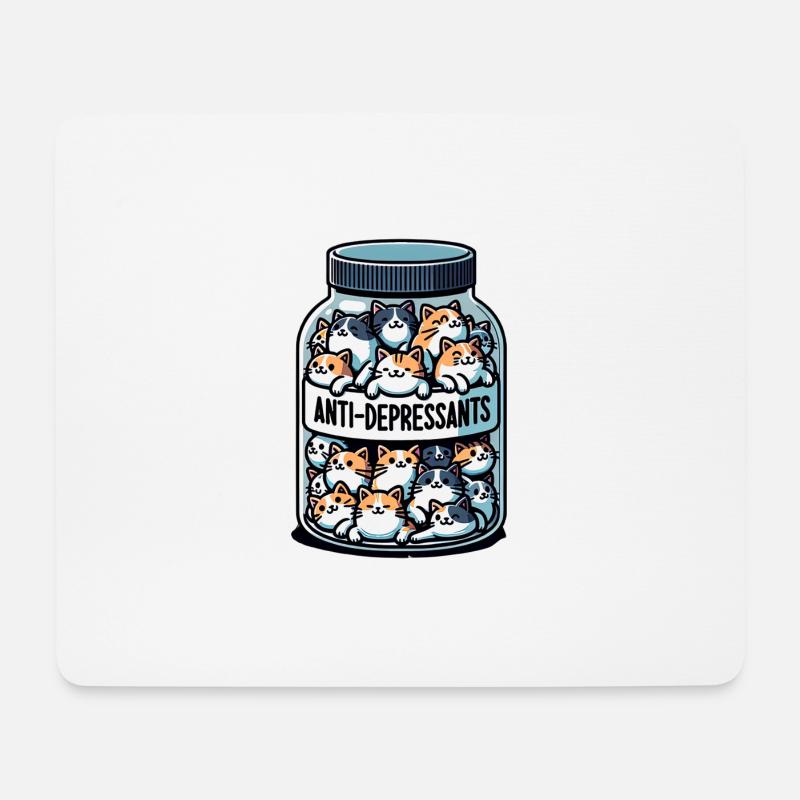 Anti-Depressant Glas mit Katzen - Mousepad (Querformat) - Weiß
