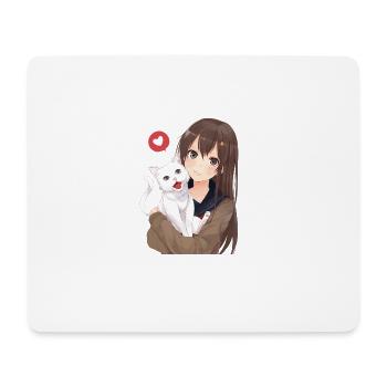 Fille avec le chat - Tapis de souris (format paysage) - blanc - Devant