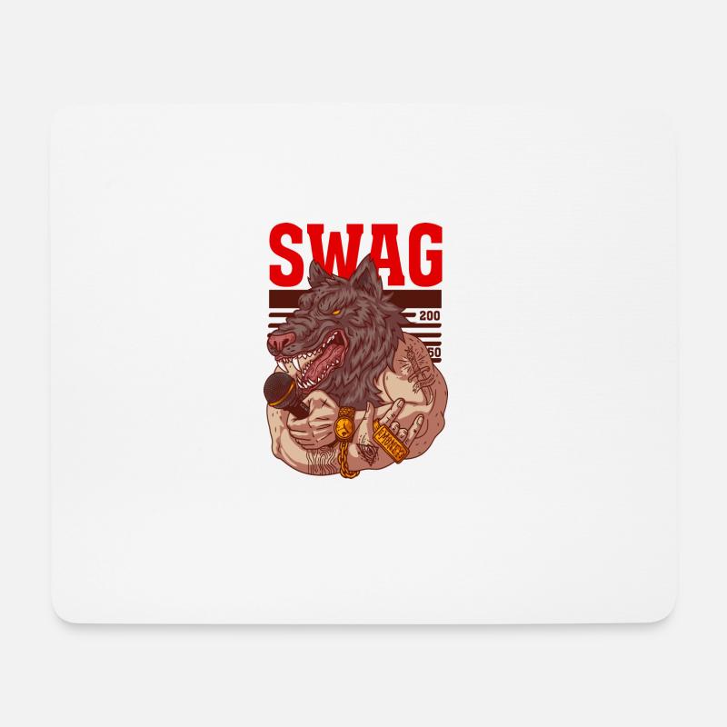 Rapper with wolf's head and tattoos - Mouse Pad (horizontal) - white