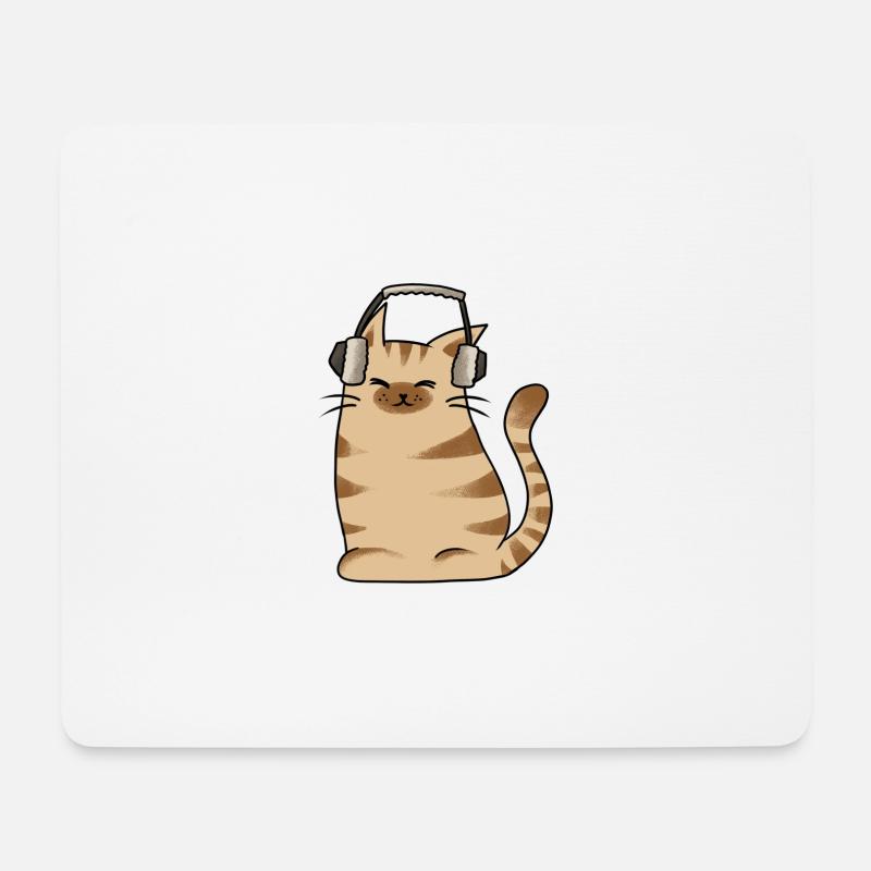 Katze Headset Musik Lofi Chillhop Geschenkidee - Mousepad (Querformat) - Weiß