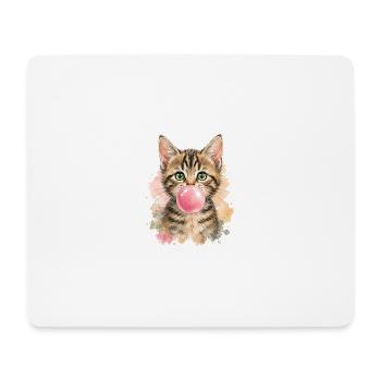 Katze mit rosa Kaugummiblase - Mousepad (Querformat) - Weiß - Vorne