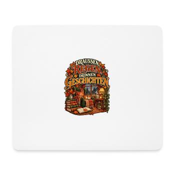 Draußen Regen, drinnen Geschichten - Mousepad (Querformat) - Weiß - Vorne