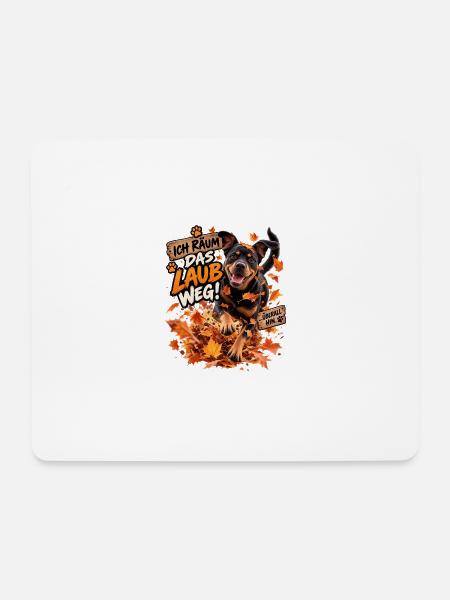 Rottweiler spielt im Laub - Mousepad (Querformat) - Weiß