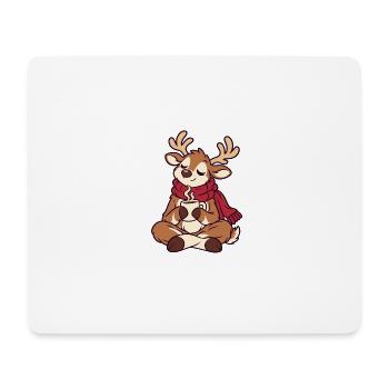 Winterkuschel Rentier mit Tee - Mousepad (Querformat) - Weiß - Vorne