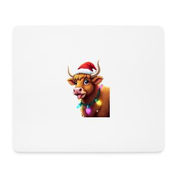 Schottische Highland-Kuh mit Weihnachtsbeleuchtung Weihnachten - Mousepad (Querformat) - Weiß - Vorne