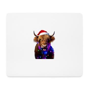Schottische Highland-Kuh mit Weihnachtsbeleuchtung Weihnachten - Mousepad (Querformat) - Weiß - Vorne