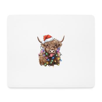 Schottische Highland-Kuh mit Weihnachtsbeleuchtung Weihnachten - Mousepad (Querformat) - Weiß - Vorne