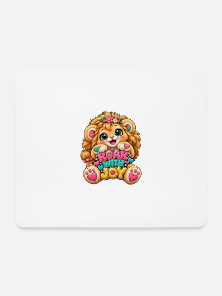 Kawaii Löwenbaby mit JOY Schrift - Mousepad (Querformat) - Weiß