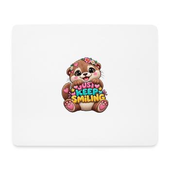 Keep Smiling Bär mit Blumenkranz - Mousepad (Querformat) - Weiß - Vorne