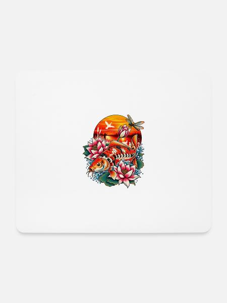 Carpe_ko_et_lotus_au_coucher_du_soleil - Mousepad (Querformat) - Weiß