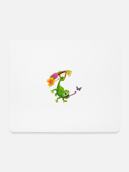 Chamäleon mit Schmetterling und Blumen - Mousepad (Querformat) - Weiß