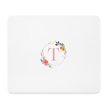 T Monogram Floral, Floral Wreath, Personalizable - Mouse Pad (horizontal) - white - Front