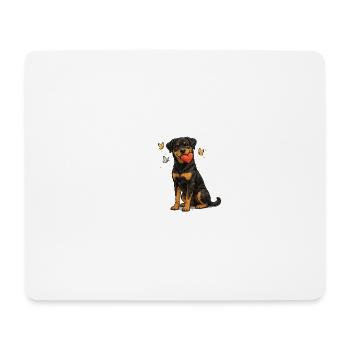 Rottweiler dog with heart and butterflies - Mouse Pad (horizontal) - white - Front