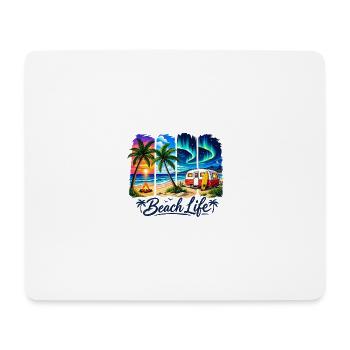 Vie à la plage : Coucher de soleil et camper - Tapis de souris (format paysage) - blanc - Devant
