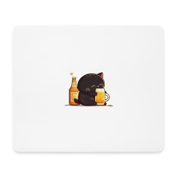 Cat cuddles with beer - Mouse Pad (horizontal) - white - Front