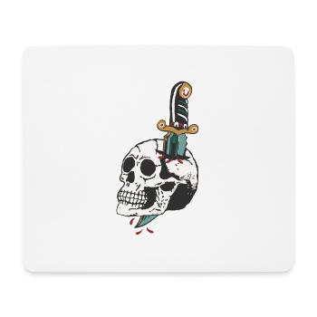 dague transperce crane tete de mort old school - Tapis de souris (format paysage) - blanc - Devant