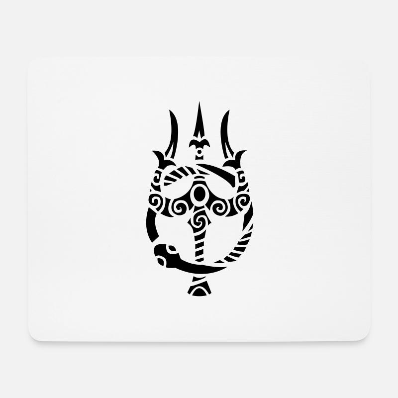 Tribal of Poseidons Dreizack mit Ouroboros - Mousepad (Querformat) - Weiß