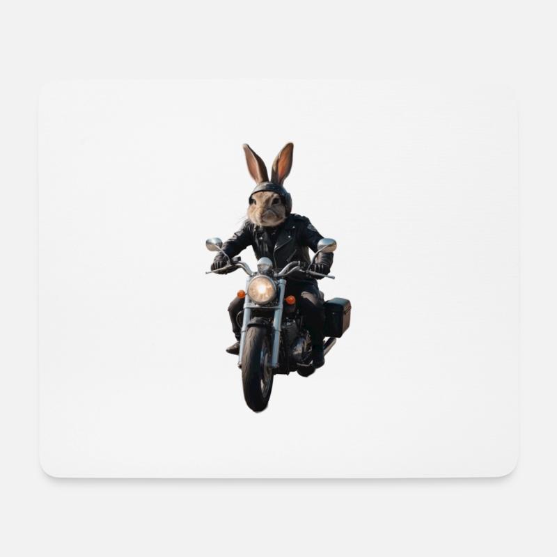 Biker Hase - Mousepad (Querformat) - Weiß
