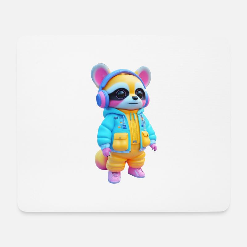 Waschbär mit Kopfhörern - Mousepad (Querformat) - Weiß