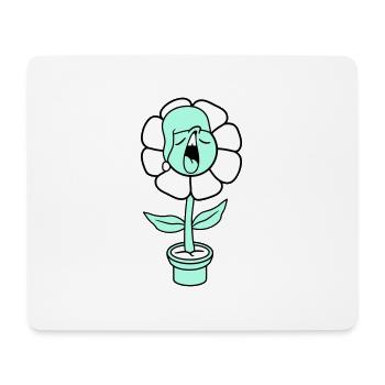 Gähnende Müde Schlafmütze Blume Gesicht Blumentopf - Mousepad (Querformat) - Weiß - Vorne