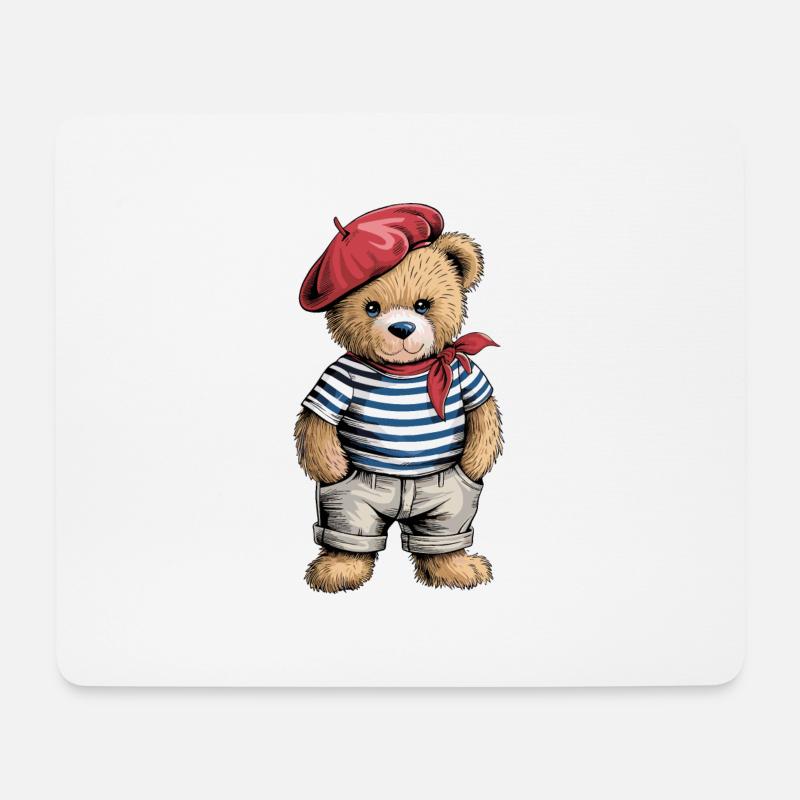 Niedlicher Teddybär Französisch Baskenmütze - Mousepad (Querformat) - Weiß